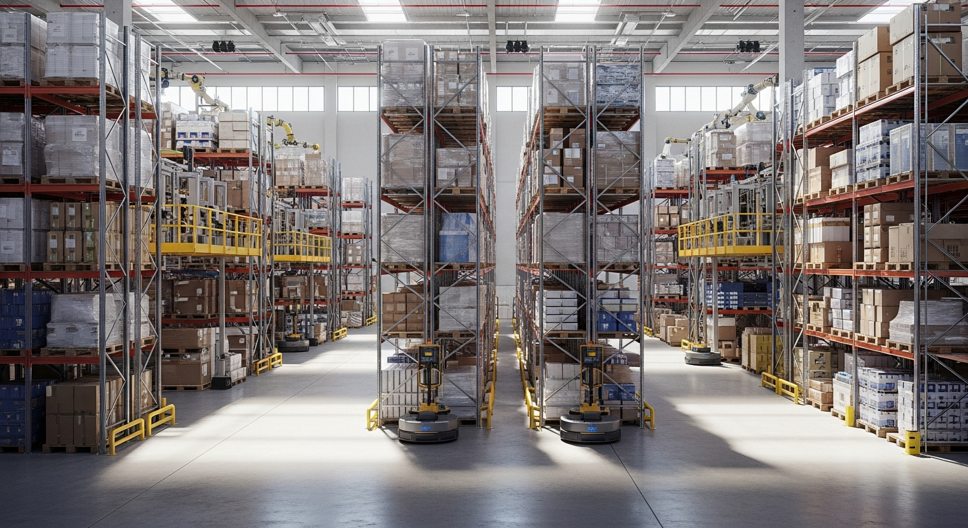sigorta ve güvenlik A modern warehouse scene with a cautious logistics manager reviewing safety measures and insurance documents, emphasizing the importance of security in international shipping.