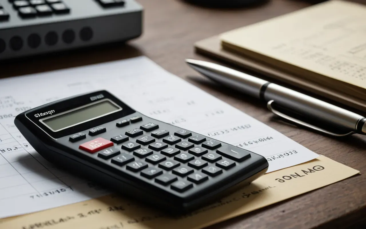 nakliyat maliyetleri Clean editorial still life of a calculator, a stack of shipping quotes, and a pen on a modern desk, soft diffused lighting, minimalist composition