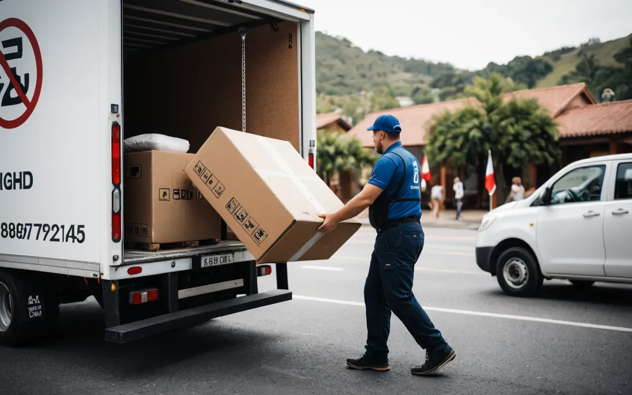 nakliye yükleme işlemi Professional mover carefully loading furniture into moving truck using proper lifting techniques showing safe transport methods daylight photography outdoor scene modern residential area background