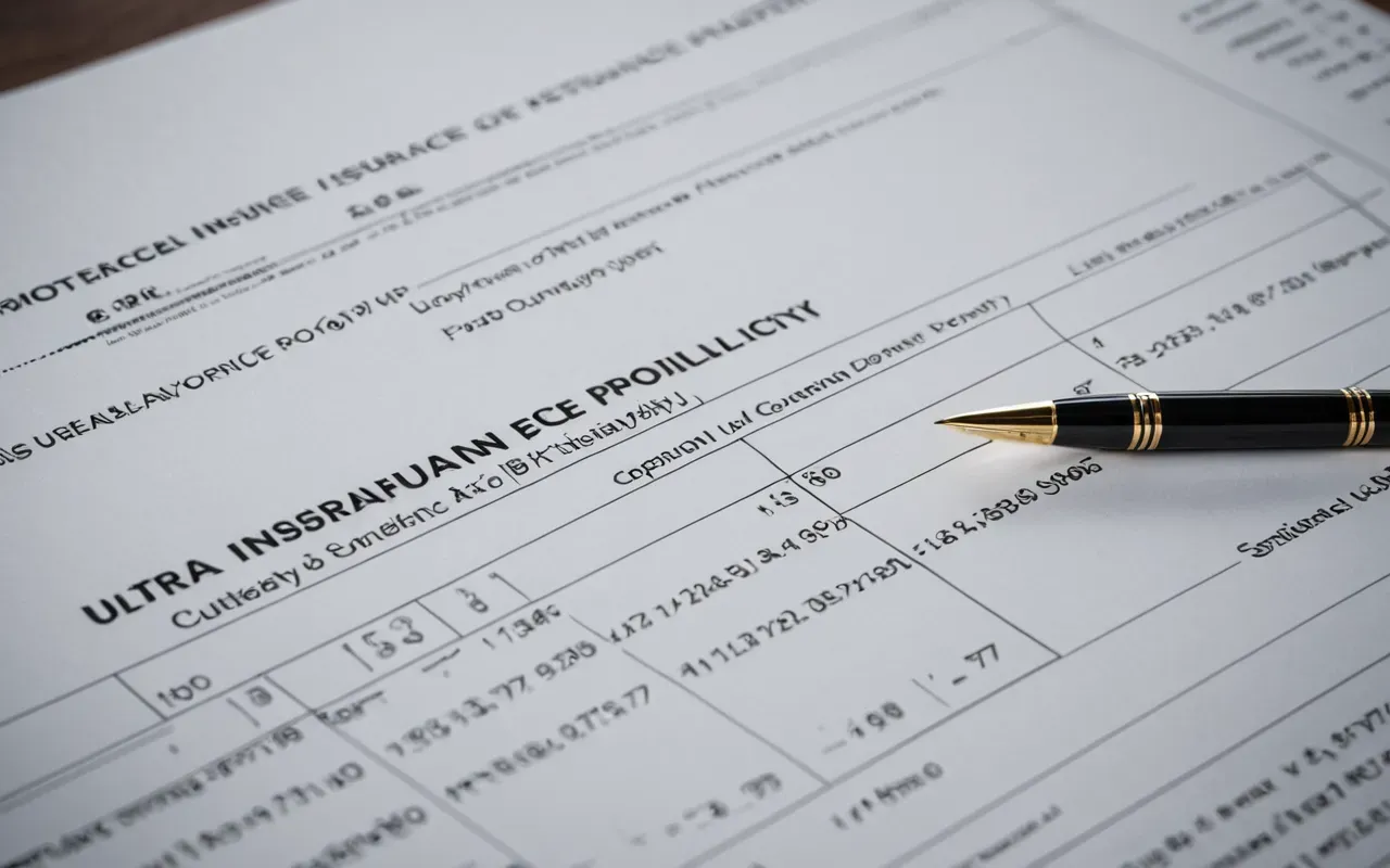 sigorta poliçesi detayları A close-up shot of a detailed insurance policy document with highlighted sections and a pen resting on it, modern office setting
